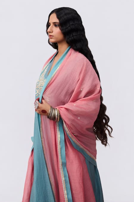 Shop Pants And Pajamas Blue Chanderi Embroidery V-neck Designer Kurta Online at Aza Fashions Shop_Pants And Pajamas_Blue Chanderi Embroidery V-neck Designer Kurta _Online_at_Aza_Fashions