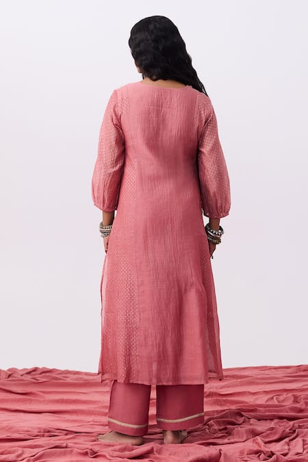 Pants And Pajamas Embroidered Pink Kurta Pant Set 