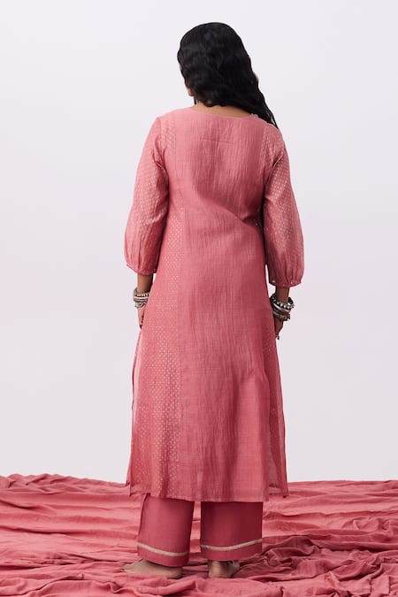 Pants And Pajamas Embroidered Pink Kurta & Pant Set 