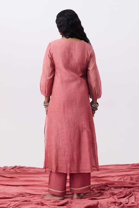 Pants And Pajamas Embroidered Pink Kurta 