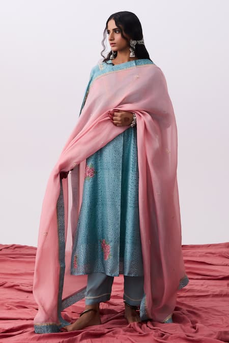 Pants And Pajamas Pink Chanderi Embroidered Dupatta 
