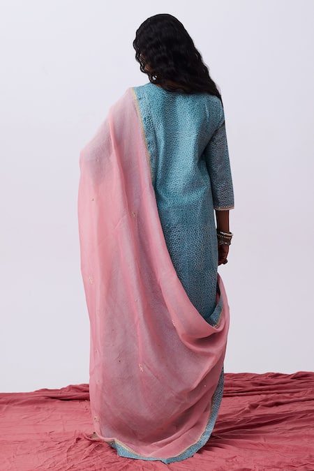 Pants And Pajamas Blue Cotton Silk Kurta Pant Set 