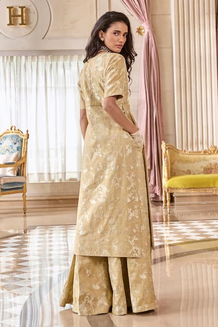 Paulmi And Harsh Chicory Beige Jacquard Kurta & Palazzo Set 