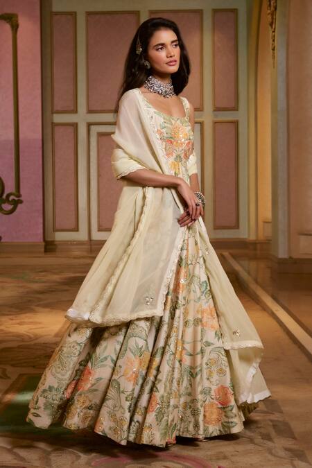 Buy Paulmi And Harsh Ivory Organza Embroidery Round Neck Floral Printed Anarkali With Dupatta Online at Aza Fashions Buy_Paulmi And Harsh_Ivory Organza Embroidery Round Neck Floral Printed Anarkali With Dupatta _Online_at_Aza_Fashions