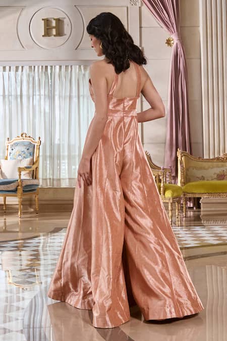 Paulmi And Harsh Rose Bud Pink Flared Jumpsuit 