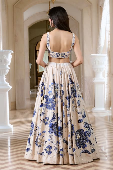 Paulmi And Harsh Ivory Floral Print Lehenga Set 