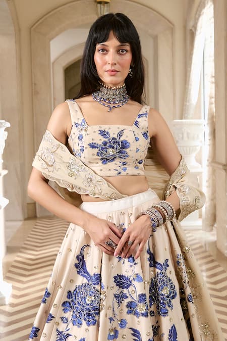 Buy Paulmi And Harsh Ivory Organza Sequins, Embroidery Square Neck Floral Print Lehenga Set Online at Aza Fashions Buy_Paulmi And Harsh_Ivory Organza Sequins, Embroidery Square Neck Floral Print Lehenga Set _Online_at_Aza_Fashions