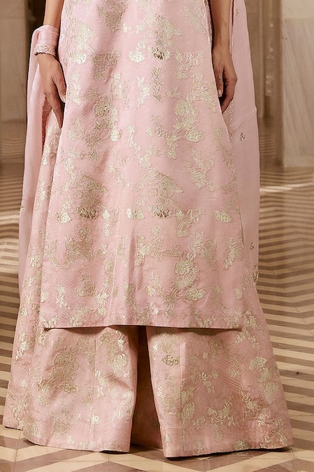 Paulmi And Harsh Pink Jacquard, Satin, Organza Embroidery High Flamingo Kurta And Palazzo Set at Aza Fashions Paulmi And Harsh_Pink Jacquard, Satin, Organza Embroidery High Flamingo Kurta And Palazzo Set _at_Aza_Fashions