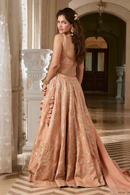 Paulmi And Harsh Onion Pink Zardozi Lehenga Set 