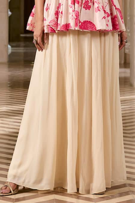 Paulmi And Harsh Ivory Georgette Embroidery V-neck Peplum Top And Palazzo Set Online at Aza Fashions Paulmi And Harsh_Ivory Georgette Embroidery V-neck Peplum Top And Palazzo Set _Online_at_Aza_Fashions