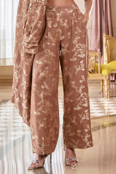 Paulmi And Harsh Brown Jacquard Embroidery Round Neck Mocha Co-ord Set Online at Aza Fashions Paulmi And Harsh_Brown Jacquard Embroidery Round Neck Mocha Co-ord Set _Online_at_Aza_Fashions