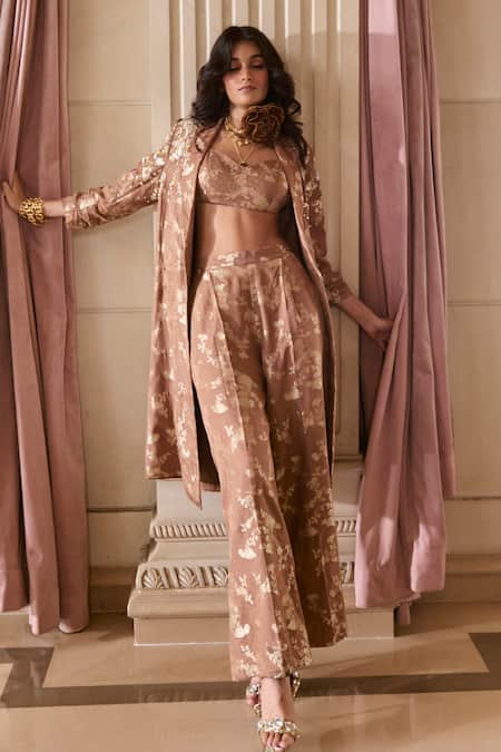 Buy Paulmi And Harsh Brown Jacquard Embroidery Round Neck Mocha Co-ord Set Online at Aza Fashions Buy_Paulmi And Harsh_Brown Jacquard Embroidery Round Neck Mocha Co-ord Set _Online_at_Aza_Fashions