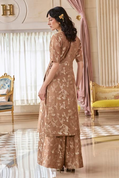 Paulmi And Harsh Mocha Brown Jacquard Kurta & Palazzo Set 