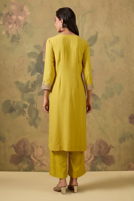 House Of TA-YA Yellow Gold Zari Embroidered Kurta Set 
