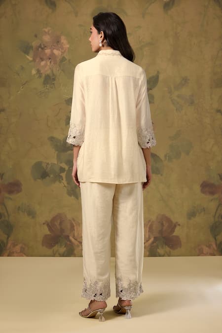 House Of TA-YA Chanderi Gold Zari Embroidered Top & Pant Set 