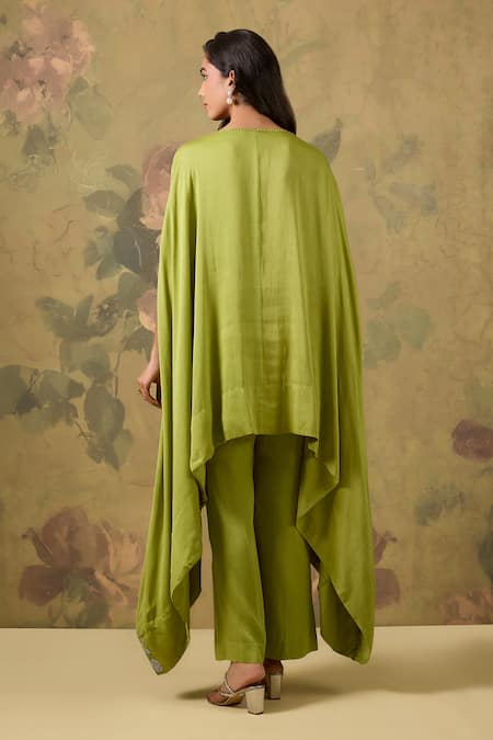 House Of TA-YA Green Resham Embroidered Kaftan & Pant Set 
