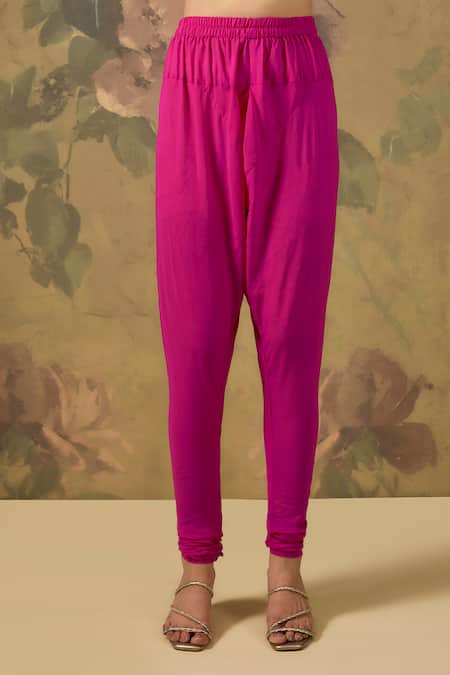 House Of TA-YA_Pink Cotton Sequins V-neck Kurta Chudidar Set _Online_at_Aza_Fashions