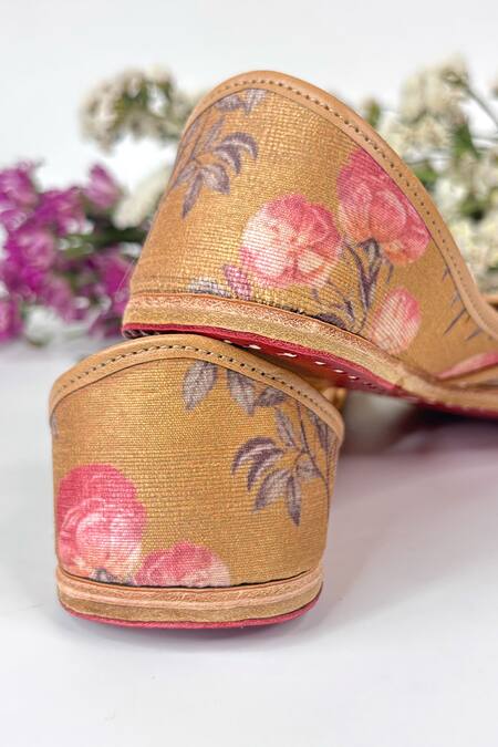 Buy_Pixie Pearlz_Brown Sunpetal Handcrafted Floral Jutti _Online_at_Aza_Fashions