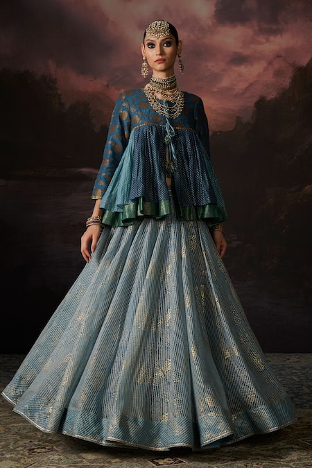 Swatti Kapoor_Blue Tassels Round Neck Tashi Kedia Top _Online_at_Aza_Fashions