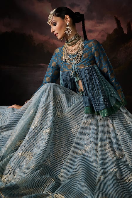 Buy_Swatti Kapoor_Blue Tassels Round Neck Tashi Kedia Top _Online_at_Aza_Fashions