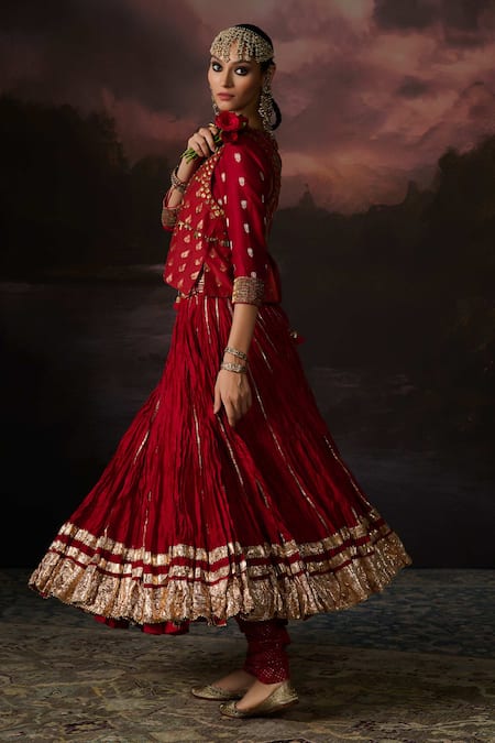 Swatti Kapoor_Red Cotton, Lycra Zari Jill Plain Churidar _Online_at_Aza_Fashions