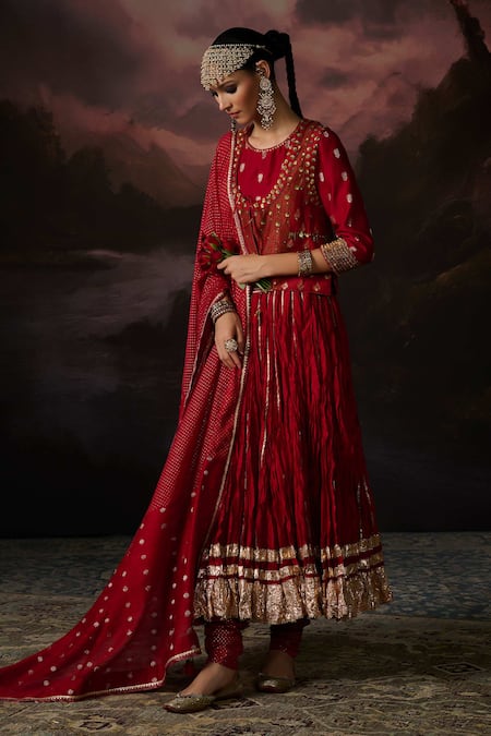 Buy_Swatti Kapoor_Red Cotton, Lycra Zari Jill Plain Churidar _Online_at_Aza_Fashions