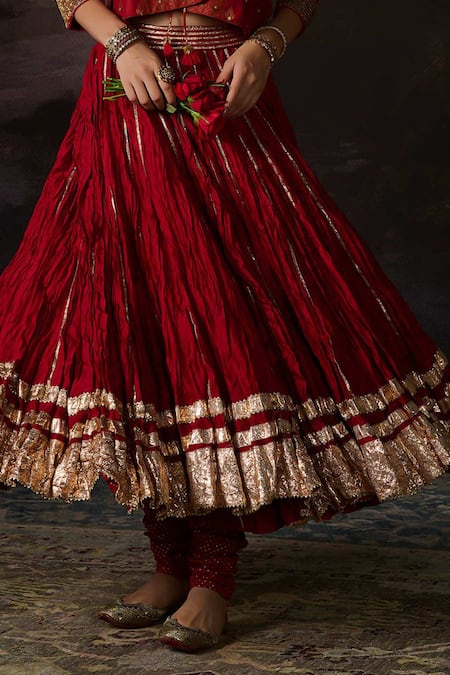 Shop_Swatti Kapoor_Red Cotton, Lycra Zari Jill Plain Churidar _Online_at_Aza_Fashions