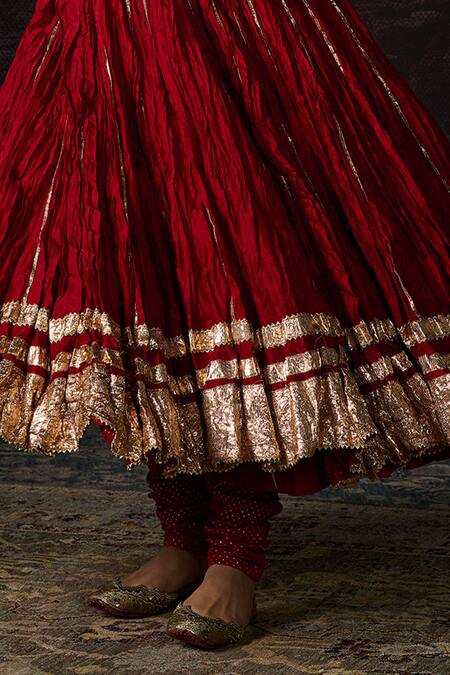 Shop_Swatti Kapoor_Red Cotton, Lycra Embroidery, Sequins Round Neck Noor Jacket Set With Dupatta _Online_at_Aza_Fashions