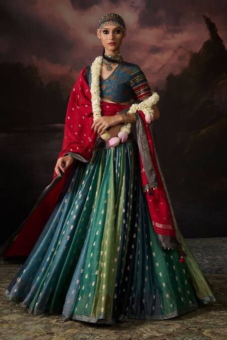 Buy_Swatti Kapoor_Blue Zari Inaya Floral Woven Lehenga _Online_at_Aza_Fashions