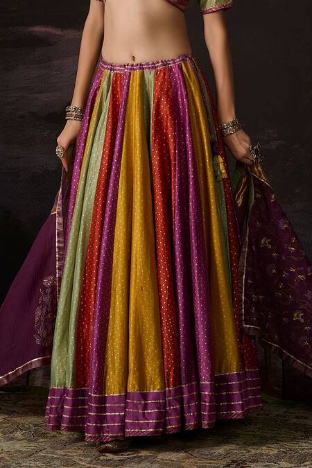 Swatti Kapoor Multi Color Tassels, Embroidery Amal Colorblock Woven Lehenga Online at Aza Fashions Swatti Kapoor_Multi Color Tassels, Embroidery Amal Colorblock Woven Lehenga _Online_at_Aza_Fashions