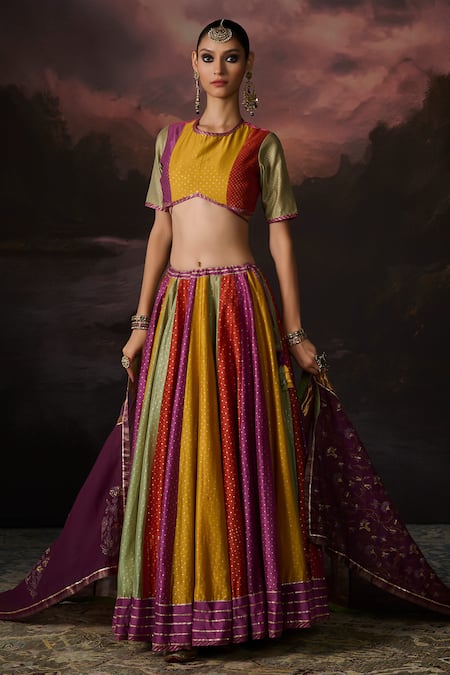 Swatti Kapoor Multi Color Round Neck Rubina Collorblock Blouse Online at Aza Fashions Swatti Kapoor_Multi Color Round Neck Rubina Collorblock Blouse _Online_at_Aza_Fashions