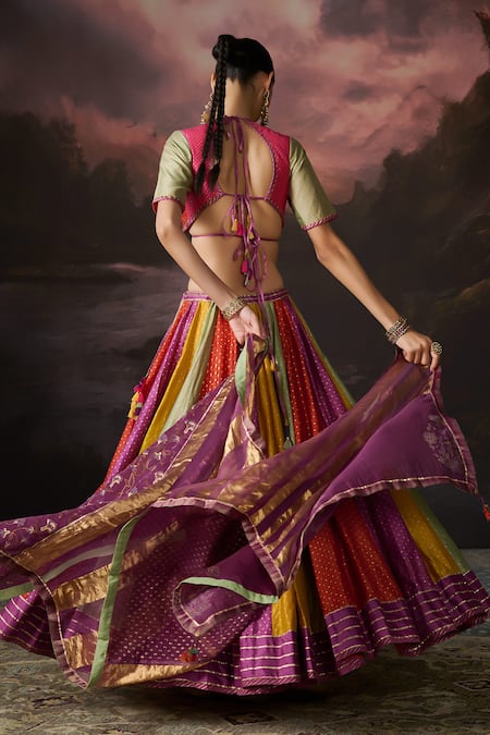 Shop Swatti Kapoor Multi Color Round Neck Rubina Collorblock Blouse at Aza Fashions Shop_Swatti Kapoor_Multi Color Round Neck Rubina Collorblock Blouse _at_Aza_Fashions