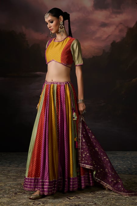 Buy Swatti Kapoor Multi Color Round Neck Rubina Collorblock Blouse Online at Aza Fashions Buy_Swatti Kapoor_Multi Color Round Neck Rubina Collorblock Blouse _Online_at_Aza_Fashions