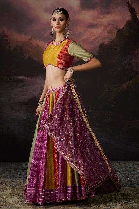 Shop Swatti Kapoor Multi Color Round Neck Rubina Collorblock Blouse Online at Aza Fashions Shop_Swatti Kapoor_Multi Color Round Neck Rubina Collorblock Blouse _Online_at_Aza_Fashions