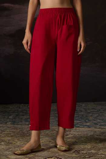 Swatti Kapoor_Red Cotton Rama Pant _Online_at_Aza_Fashions