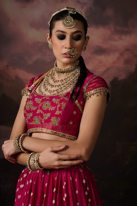 Swatti Kapoor Pink Sequins Round Neck Sehar Floral Embroidered Blouse 
