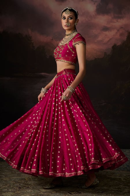 Swatti Kapoor Pink Zari Floral Woven Skirt 