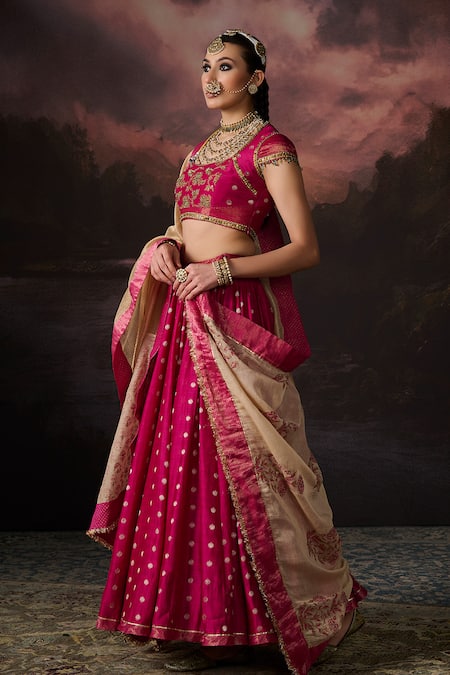 Shop_Swatti Kapoor_Pink Embroidery, Zari Round Neck Handwoven Lehenga Set _Online_at_Aza_Fashions