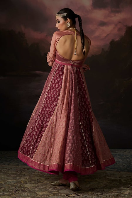 Shop_Swatti Kapoor_Pink Embroidery Round Neck Saima Floral Print Anarkali _at_Aza_Fashions