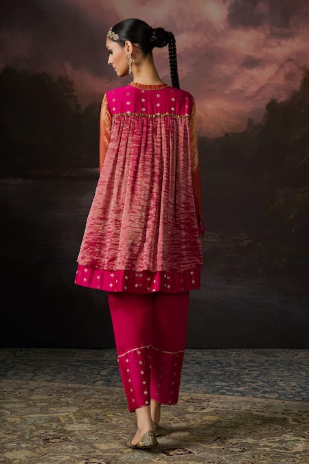 Shop Swatti Kapoor Orange Chanderi, Brocade, Cotton Studs, Sequins Rehana Woven Kurta With Salwar at Aza Fashions Shop_Swatti Kapoor_Orange Chanderi, Brocade, Cotton Studs, Sequins Rehana Woven Kurta With Salwar _at_Aza_Fashions