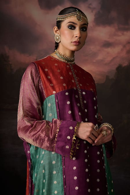 Swatti Kapoor_Multi Color Sequins Round Neck Amara Floral Woven Kaftan _Online_at_Aza_Fashions