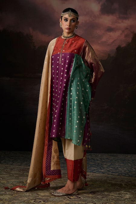 Swatti Kapoor Multi Color Chanderi Embroidery Ela Floral Woven Dupatta 