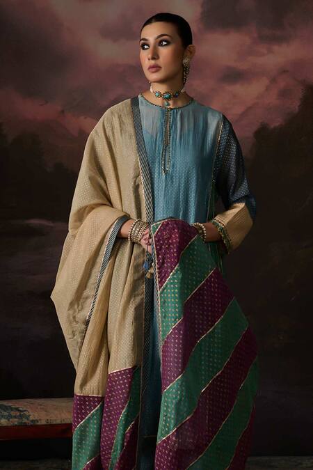Swatti Kapoor_Multi Color Zari Tahira Colorblock Woven Dupatta _Online_at_Aza_Fashions