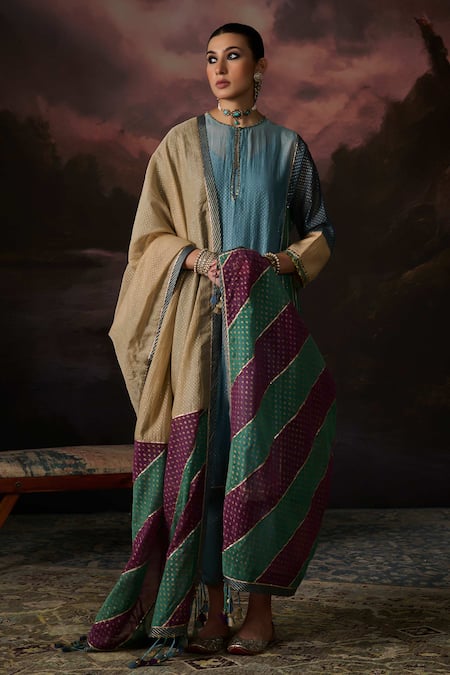 Swatti Kapoor Multi Color Zari Tahira Colorblock Woven Dupatta 