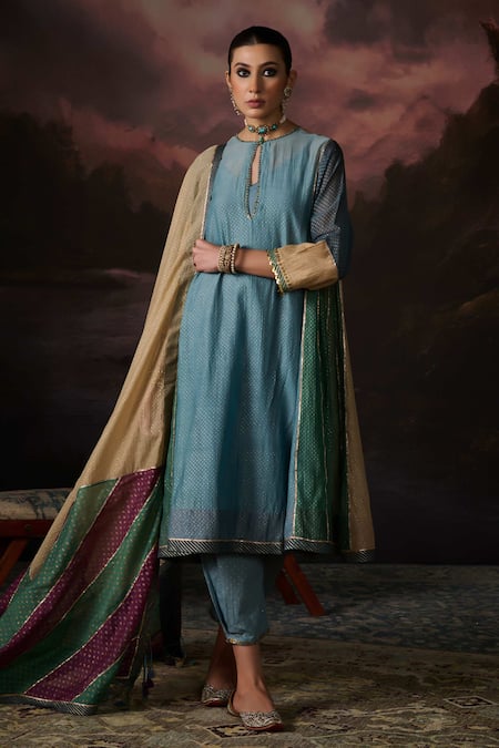 Shop_Swatti Kapoor_Multi Color Zari Tahira Colorblock Woven Dupatta _at_Aza_Fashions