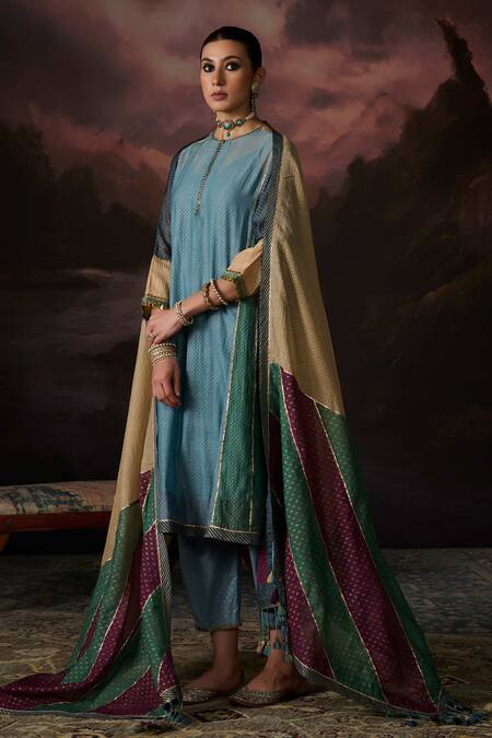 Buy_Swatti Kapoor_Multi Color Zari Tahira Colorblock Woven Dupatta _Online_at_Aza_Fashions