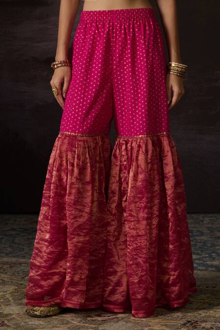 Swatti Kapoor_Pink Zari Dua Stripe Woven Gharara _Online_at_Aza_Fashions