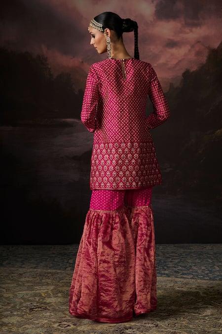 Shop_Swatti Kapoor_Pink Zari Dua Stripe Woven Gharara _at_Aza_Fashions
