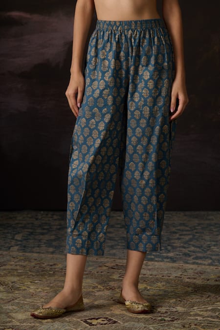 Swatti Kapoor_Blue Meena Cotton Pant _Online_at_Aza_Fashions