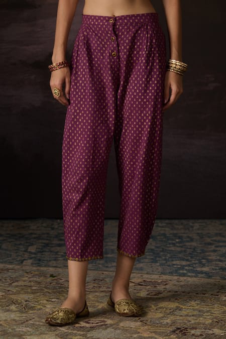 Swatti Kapoor_Purple Cotton Wania Pant _Online_at_Aza_Fashions